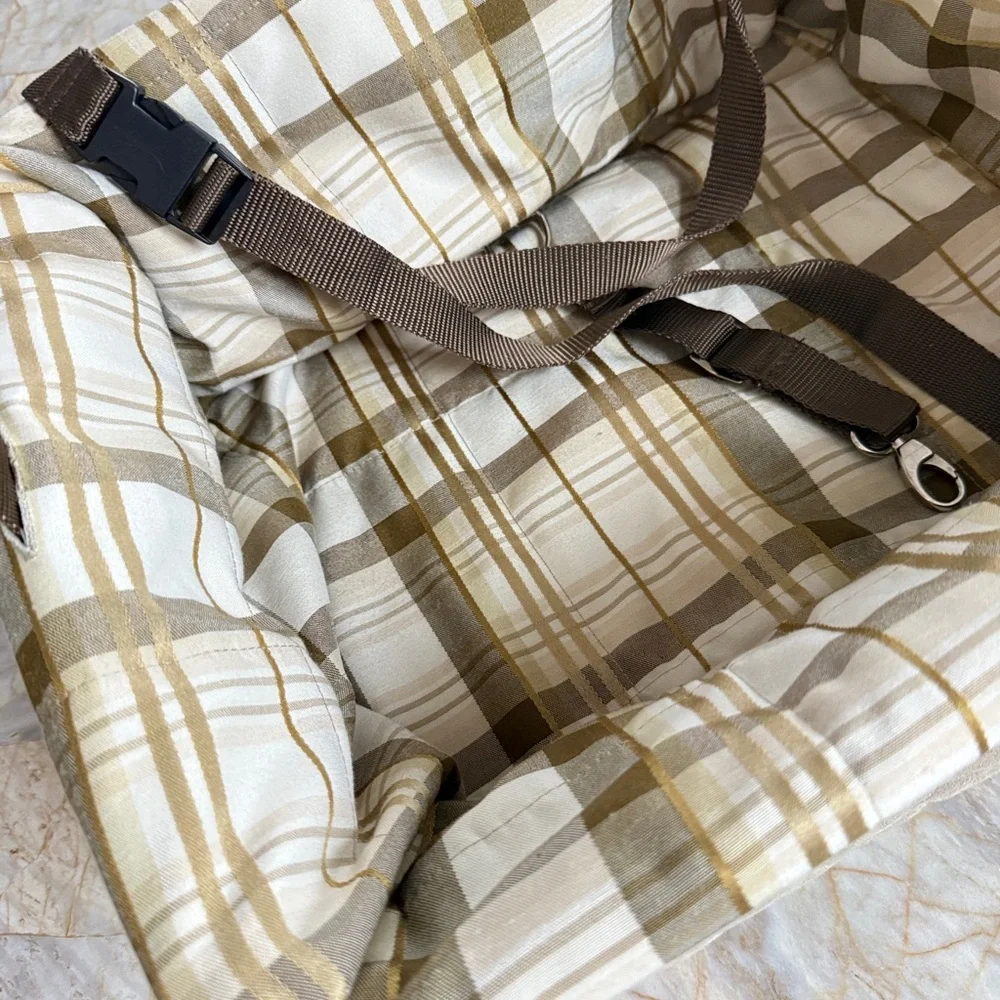PetSafe Happy Ride Quilted Dog Booster‎ Seat Tan Plaid Fleece Small Pet Car Seat